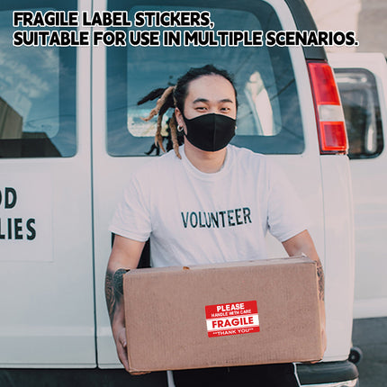 Fragile Warning Label Sticker 2 Rolls 1000PCS 2x3in Red for Shipping Packaging