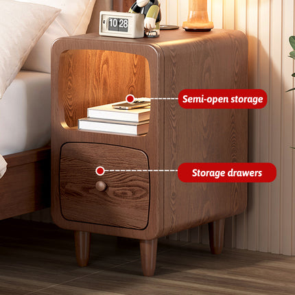 Wood Mini Bedside Table with Drawer and Shelf Compact for Bedroom Space Saving