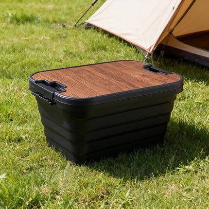 Outdoor Foldable Storage Box 30L with Wooden Lid Table Camping Picnic Car Boot