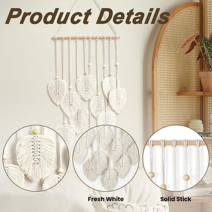 Hand Woven Cotton Cord Leaf Tapestry Bohemian Decorative Wall Hanging Home Art