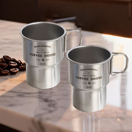 6PCS Stainless Coffee Steel Camping Cups with Foldable Handle 480ml Food-Grade