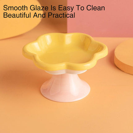 Flower Ceramic Cat Bowl Pet Food Bowl Snack Tray for Cats and Small Pets Feeding