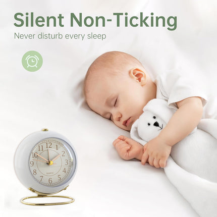 Simple Quiet Metal Alarm Clock with Night Light Battery-powered for Home Bedroom