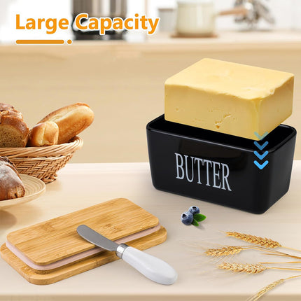 Ceramic Butter Box Basic Model Wooden Lid With Knife Refrigerator Cheese Box