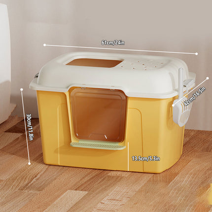 Yellow Cat Litter Box Semi Enclosed Large Extra Height Toilet with High Sides