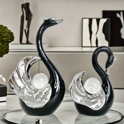 Swan Ceramic Tabletop Ornament Set Home Decor Figurine Gift Room Decoration Art