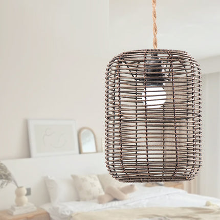 Vintage Pendant Lamp Rattan Like Woven Lampshade Boho Lighting for Living Room