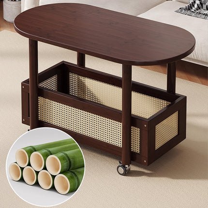 Movable Coffee Table with Wheels Side Table with Storage Shelf for Living Room