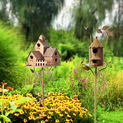 Birdhouse Garden Stakes Outdoor Yard Ornaments for Lawn and Garden Decoration