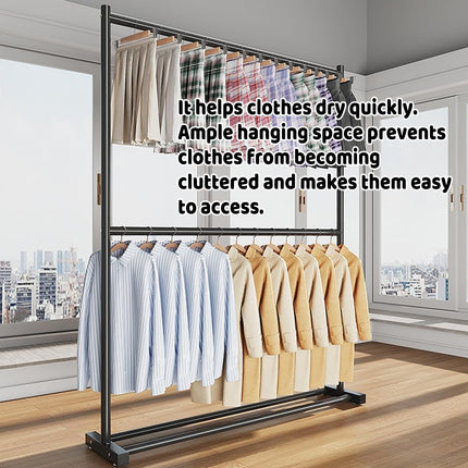 Double Layer Clothes Rack Durable Metal Frame Sturdy for Living Room Balcony Use