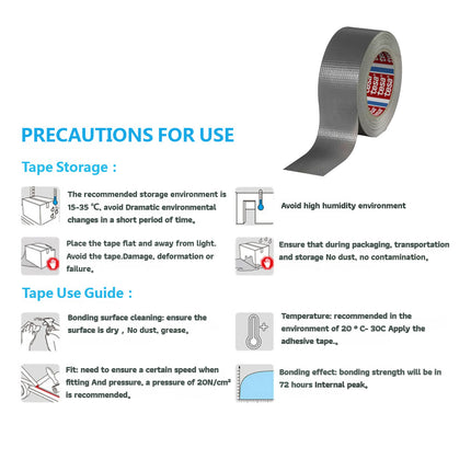 Cloth Duct Tape Grey Pipe Sealing Repair Waterproof Hand Tearable 4.8cm x 50m