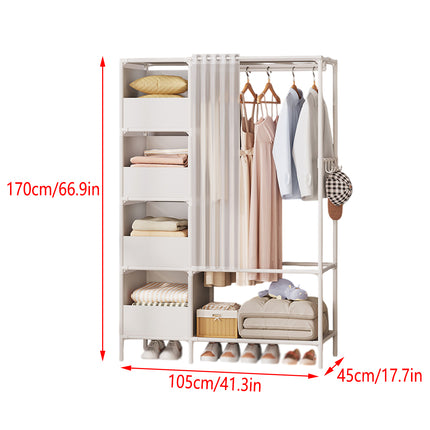 Simple Wardrobe with Curtain Large Capacity Storage Organizer for Home Bedroom