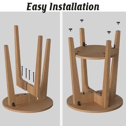 Wood Double-Layer Small Round Table Sturdy Stable for Home Living Room Decor