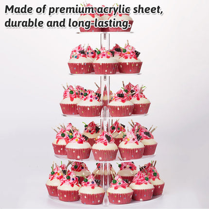 5-Tier Acrylic Cupcake Display Stand Clear Round Tower for Party Wedding Events