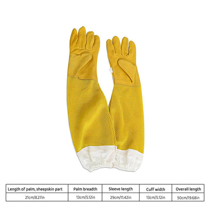 Beekeeping Gloves with Goatskin Palm and Vented Long Mesh Sleeves
