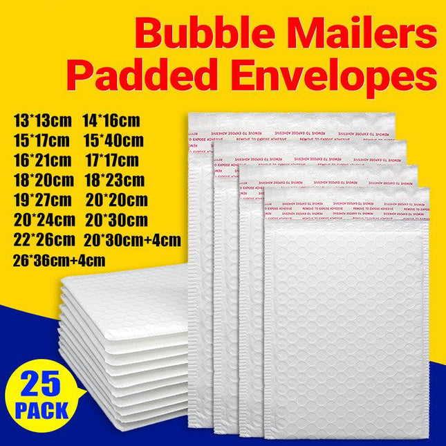 25PCS Poly Bubble Mailers Envelope Padded Bag White Cushioned Satchel 15 Sizes