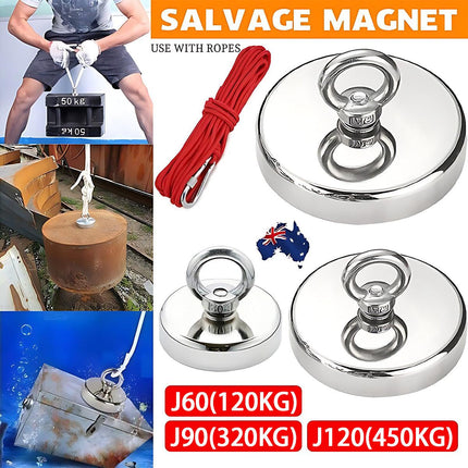 Magnet 120-450KG Salvage Recovery Neodymium Strong Hook Fishing Treasure Hunting