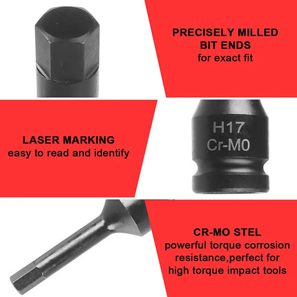 10 Piece Impact Hex Socket Bit Set 1/2 Inch Drive Metric H5 to H19 with Storage Case