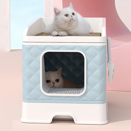 Cat Litter Box Large Capacity Drawer Type Design Enclosed Toilet for Indoor Pet