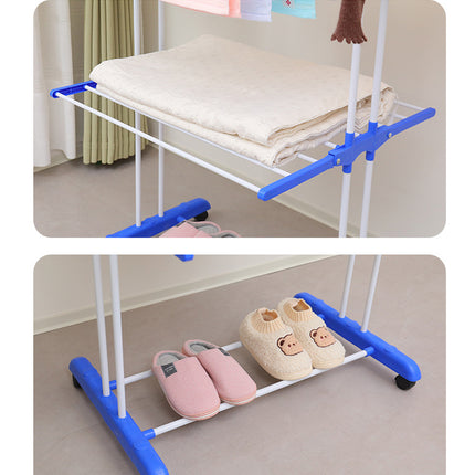 Moveable Folding Clothes Drying Rack Space Saving Blue/Grey for Laundry Balcony