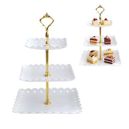 4PCS Set 3 Tier Cake Display Stand White with Gold Accents for Dessert Party