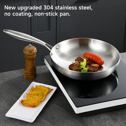 304 Uncoated Stainless Steel Wok Pan Triple Layer for Induction Gas Stove Cooking