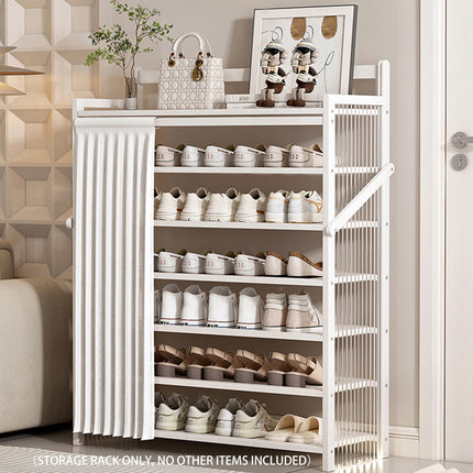 Bamboo Foldable Entryway Shoe Rack with Dust Curtain Home Apartment Shoe Storage