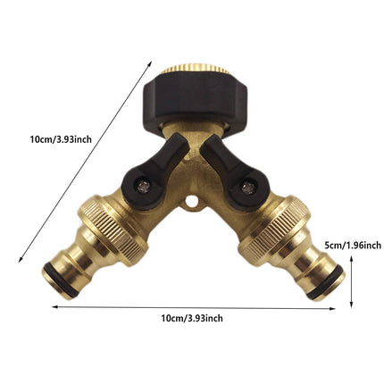 2 Way Solid Brass Hose Splitter 2-Way Hose Connector With Shut OFF/ON Valves