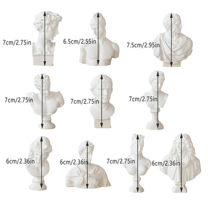 10 Pcs Mini Desktop Decorative Sculptures Resin White Classical Busts