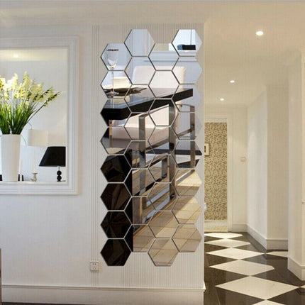 12 Pcs Acrylic Mirror Wall Stickers Hexagonal Self Adhesive Home Decor