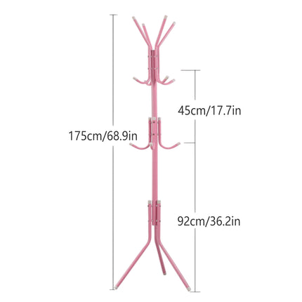 Metal Floor Coat Rack 175cm with Hooks Triangular Base for Home Entryway