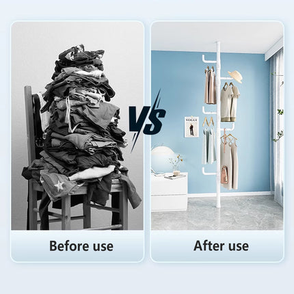 Indoor Floor Standing Telescopic Coat Rack with 6 Hooks Space Saving Daily Use