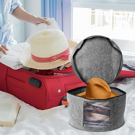 Large Round Hat Storage Box Women Men Travel Organizer Lid Felt Case Pop Up Home
