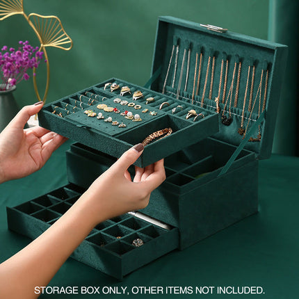 3 Tier Lockable Jewelry Storage Box with Drawers Soft Lining Large Capacity