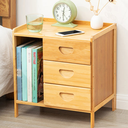 Bamboo Bedside Table with Drawer Sturdy Storage Organizer for Home Bedroom Use