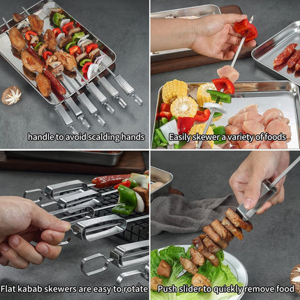BBQ Skewers 10PCS Flat Stainless Steel 41cm Carry Bag Kebab Grill Sticks Outdoor
