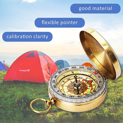 2PCS Copper Compass with Flip Cover and Hook Nightlight Camping Navigation