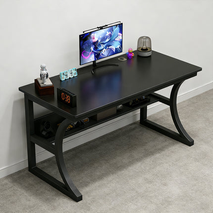 Black Desktop Computer Table 80cm with Open Shelf Cable Hole for Home Office