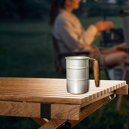Retro Stainless Steel Cup 350ml Wood Handle Vintage Drum Camping Mug