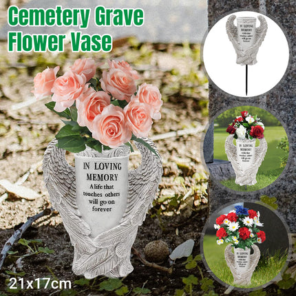 Cemetery Decoration Angel Wing Memorial Vase for Grave Memorial Garden Use