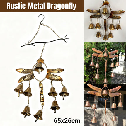 Iron Dragonfly Wind Chime Outdoor Garden Decor Hanging Ornament for Patio Yard