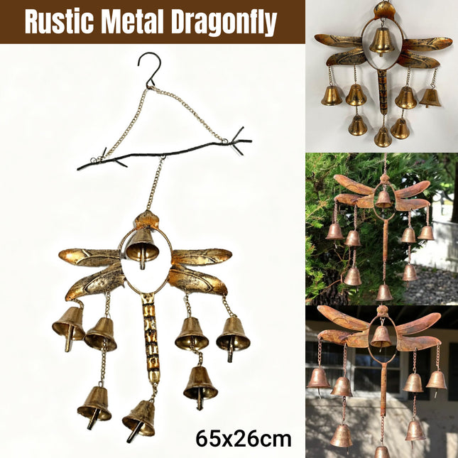 Iron Dragonfly Wind Chime Outdoor Garden Decor Hanging Ornament for Patio Yard