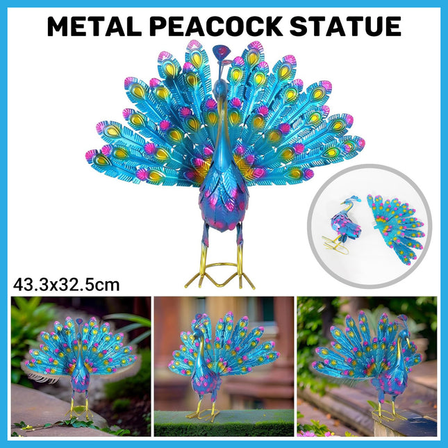 Iron Peacock Statue Ornament Colorful Lifelike Aesthetic for Home Garden Decor