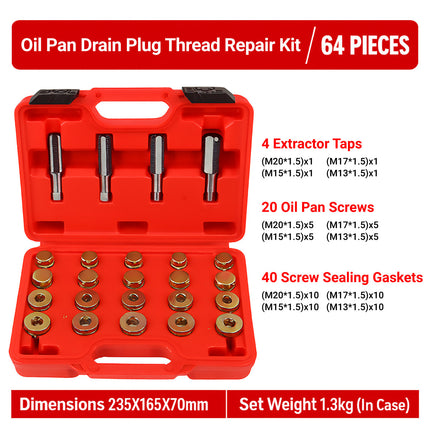 64PCS Oil Pan Drain Plug Thread Repair Kit for Car Truck Motor Engine Repair Use