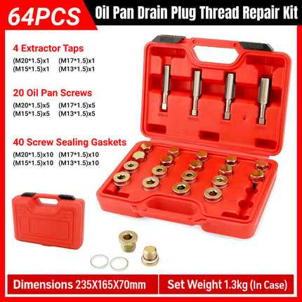 64PCS Oil Pan Drain Plug Thread Repair Kit for Car Truck Motor Engine Repair Use