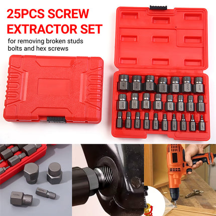 25PCS Damaged Screw Extractor Set Multi-Spline Easy Out Broken Bolt Remover