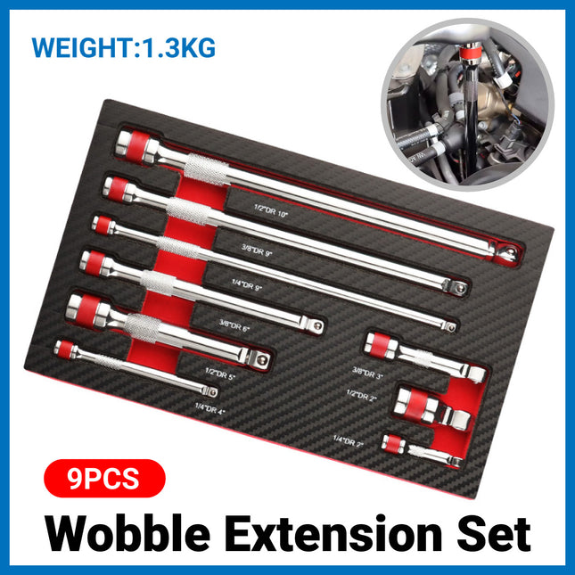 9 Pcs Wobble Extension Bar Set with CR-V Steel and Three Drive Sizes