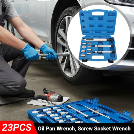23PCS Oil Pan Wrench Socket Set T-bar Removal Kit for Car Truck Engine Repair