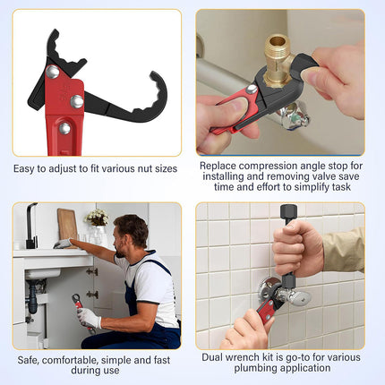 2PCS Angle Stop Wrench Portable Adjustable Durable Robust Metal for Faucet Valve