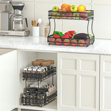 2 Tier Countertop Storage Basket Rack Kitchen Vegetable Fruit Snack Organizer